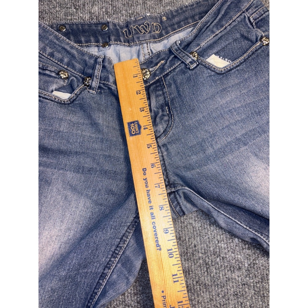 UWD Skinny Jeans Women Size 3 Blue Denim Metallic Embroidered Beaded Back Pocket - Picture 7 of 11